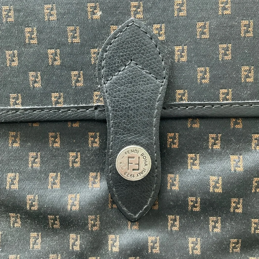 Fendi Zucca FF Mini Clutch Pouch Brown Canvas Leather Y2K Vintage Italy